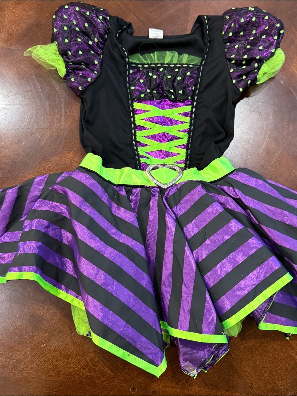 Girls Black, Purple & Lime Green Witch Costume Dress Sz 4-6-